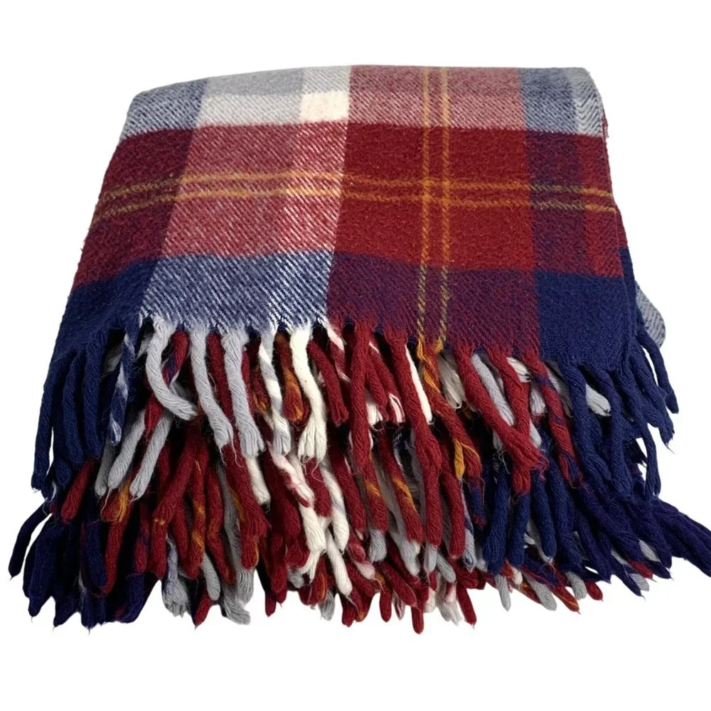 VTG Lot of 2 FARIBO Plaid Tartan Stadium Lap Blanket Throws Acrylic Made In USA